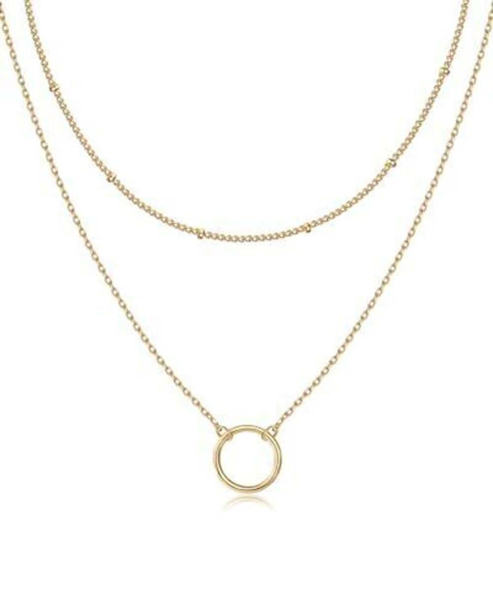 5571 18K Yellow Gold Plated Ring Pendant Layering Necklace Duo | Dainty